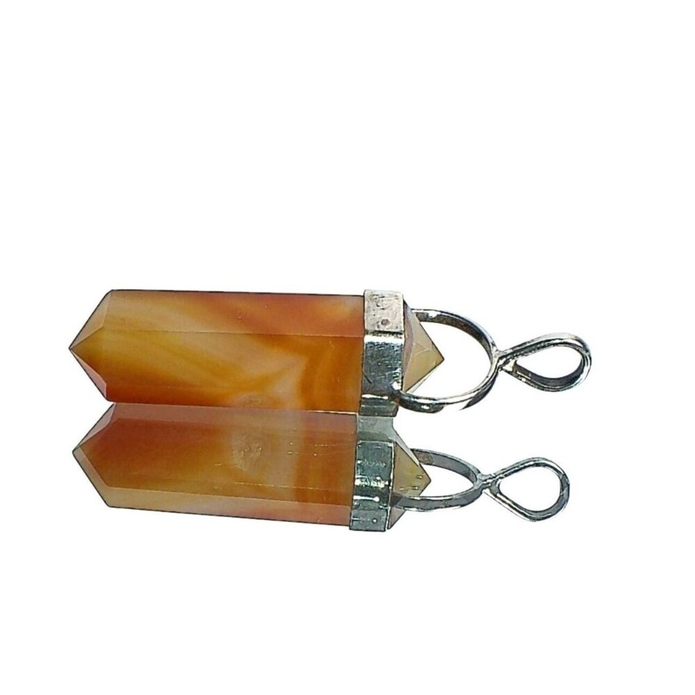 Carnelian Double Pointed Crystal Pendant With Sterling Silver Cap & Bail